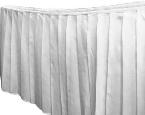 Polyester white skirting, 17', with table cloth Price: TT$100.00
