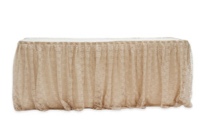 Skirting, lace and burlap, for round or rectangular table, 17’ Cost per skirting: TT$200.00