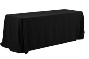 Polyester tablecloth, rectangular, black, for 6' and 8' tables, full drape. Price: TT$40.00/item