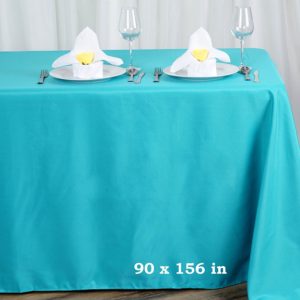 Polyester tablecloth, rectangular, aqua blue - for 6-foot and 8-foot tables, full drape. Price: TT$40.00/item