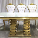 COMING SOON - Table, gold and white, bold - $200